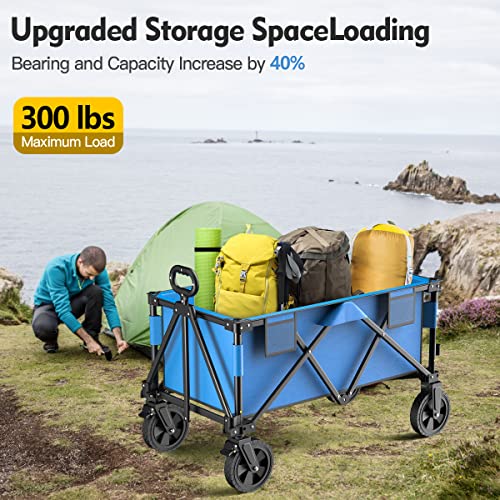 Collapsible Folding Wagon, Wagon Cart Heavy Duty Foldable With 4 Drink Holders, Utility Grocery Wagon For Camping Shopping Sports #TOP4