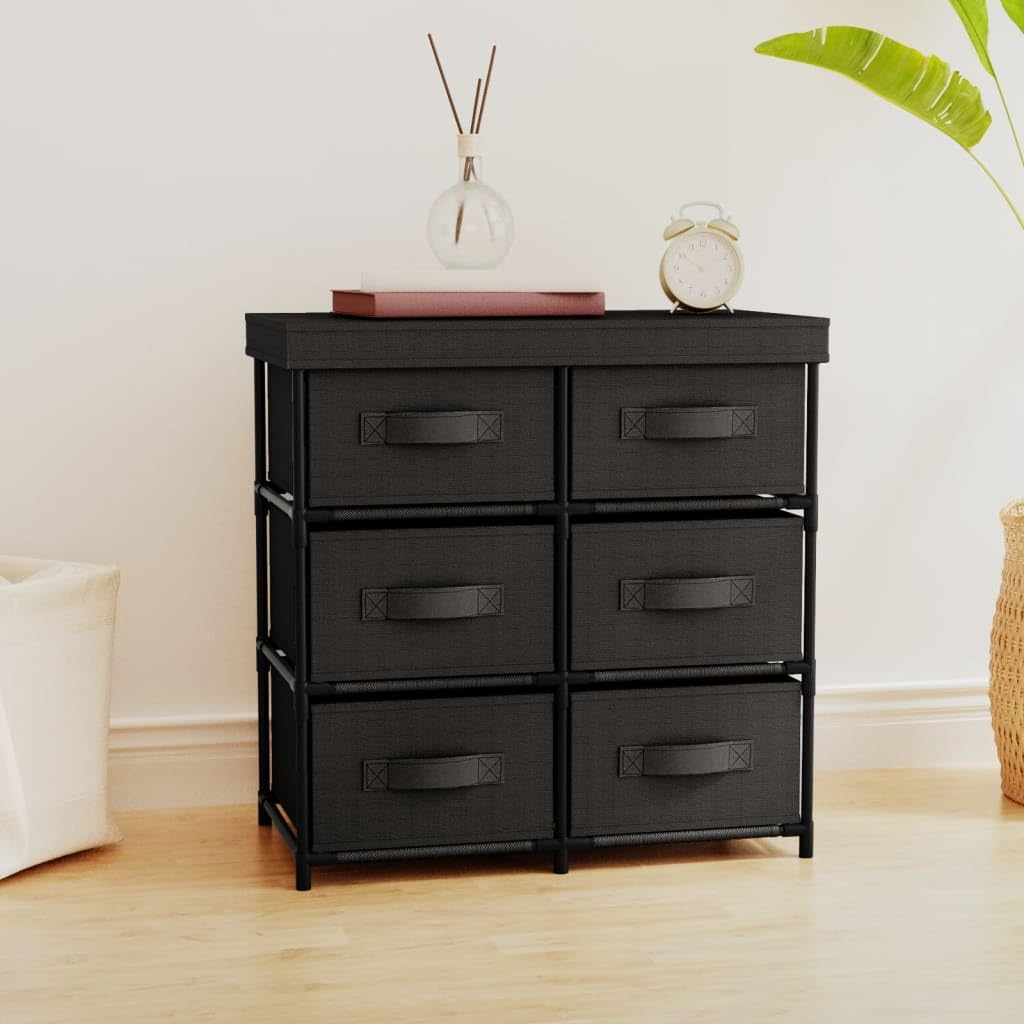 Armadio portaoggetti con 6 cassetti, 55 x 29 x 55 cm, in acciaio e tessuto, per soggiorno, corridoio e ufficio, per organizzazione, nero