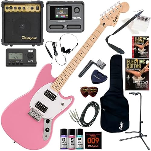 【セット品】Squier エレキギター初心者入門 ショートスケール マルチエフェクターも入ってる!最強の20点セット Sonic Mustang HH/FLP(フラッシュピンク)