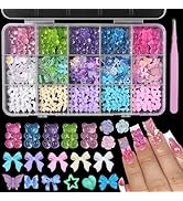 3D Nail Charms Assorted Mix Gummy Bear Bowknots Cartoon Tiny Flower Butterfly Bow Moon Star Pearl...