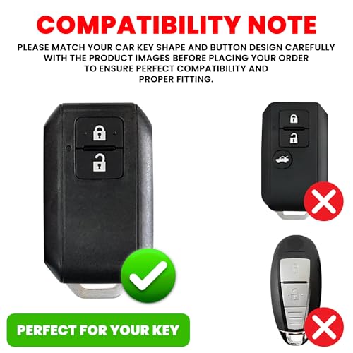 Image of Exclusive Metal Leather Key Cover Compatible With Maruti Suzuki Jimny Baleno Grand Vitara XL6 Swift New Brezza 2022 Ertiga Dzire 2 Button Key Leather Protection With Keychain, Multicolor