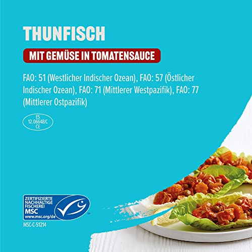 by Amazon Thunfischstücke mit Gemüse in Tomatensauce, 150g (1er-Pack)