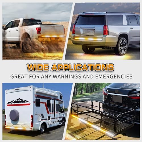 Image of XRIDONSEN 48 inch 288 LED Tailgate Strobe Lights Rear Emergency Lights | Amber White Flashing Warning Hazard Caution Safety Light Strip for Tow Plow Trucks Construction Vehicles Pickup Trailer