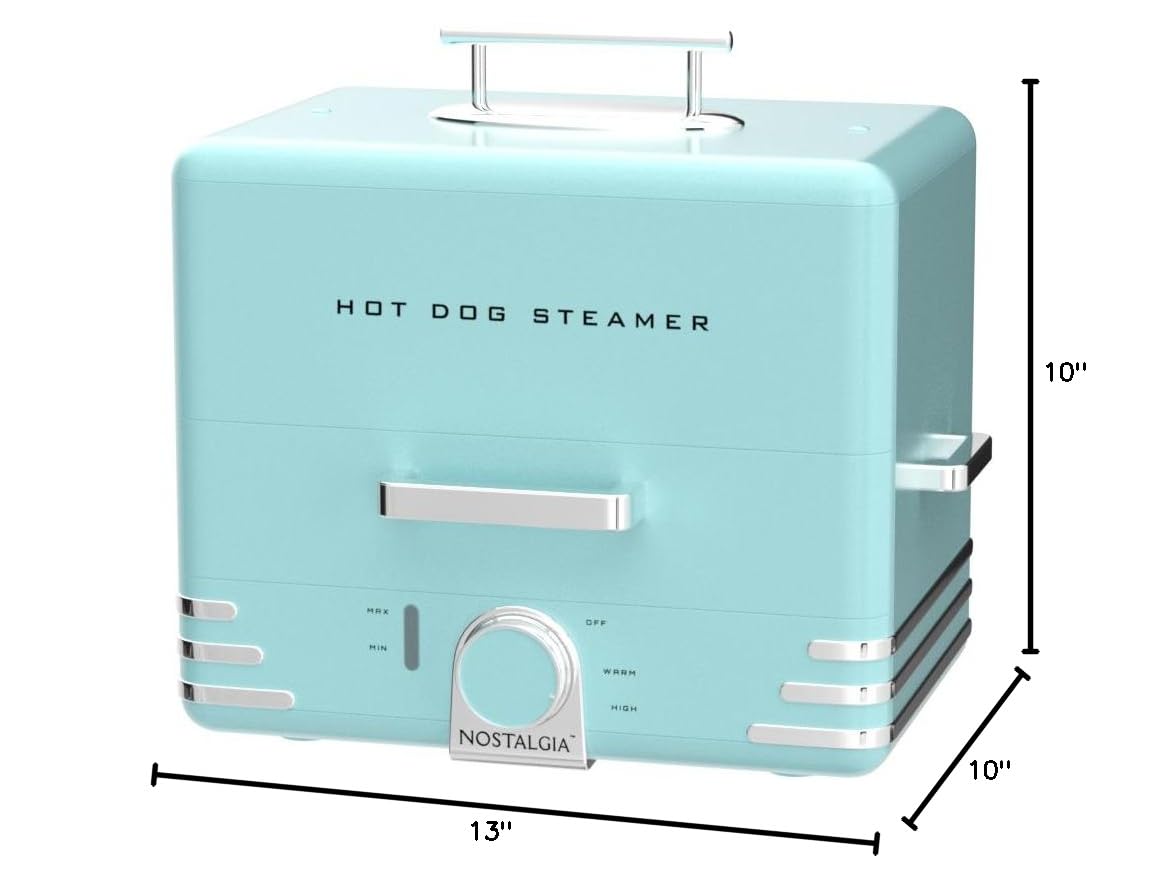 Nostalgia Extra Large Diner-Style Steamer, 20 Hot Dogs and 6 Bun Capacity, Perfect for Breakfast Sausages, Brats, Vegetables, Fish, Aqua