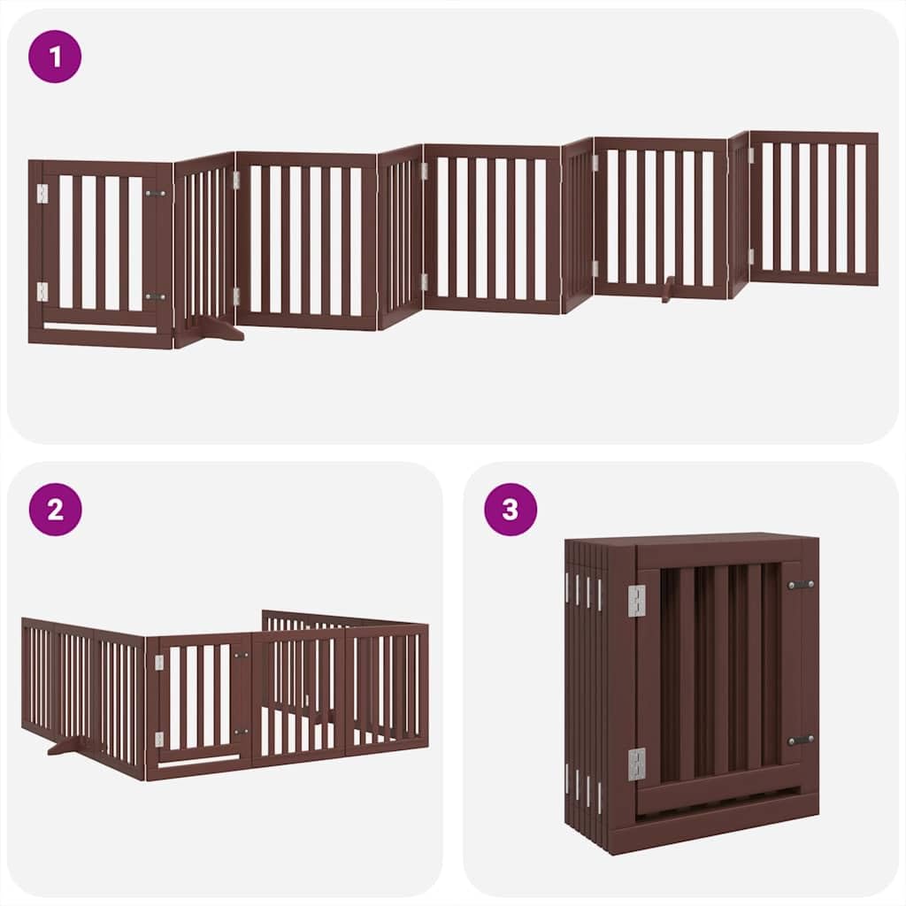 Puerta plegable para perros de madera de álamo marrón de 450 cm con puerta y patas de apoyo, para interior y exterior, protección segura para cachorros, jardín, apartamento, casa