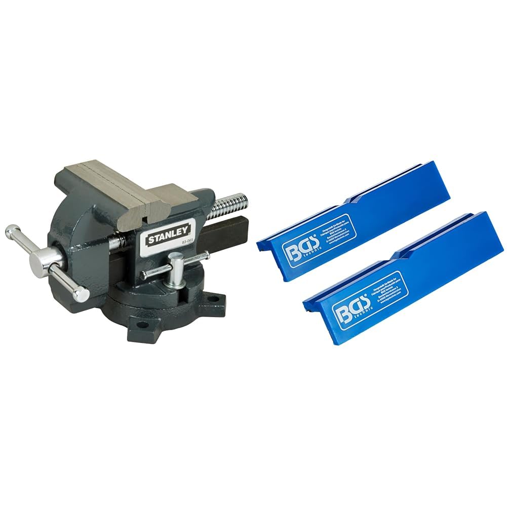 Stanley 1-83-065 etau pour Établi en Fonte - Vis Roulée - Base Pivotante Polyvalente & BGS 3046 - Mors de protection pour étau - matière plastique - largeur 125 mm - 2 pièces