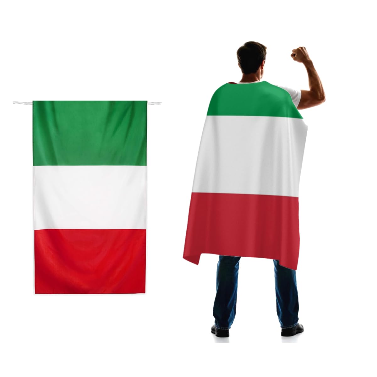 Italy Flag Cape 3x5 FT for Independence Day Holiday Costumes Celebrati,150D Premium Polyester,Italian Patriotic Flags Costume Cloak.