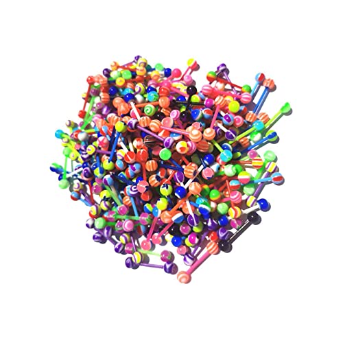 FORUBUS Colorful Tongue Rings Nipple Rings for Women Body Piercing Jewelry 14G 16mm Pierced Barbells Body Jewelry 50Pcs/30Pcs/20Pcs Pack-20pcs