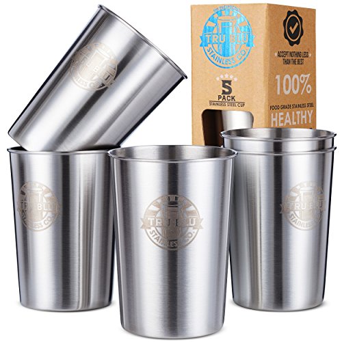 Stainless Steel Cups 10oz (Pack of 5) Great for Kids - Metal Drinking