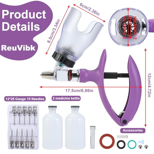 Image of 5ML Livestock Syringes, Automatic Self Refill Syringe Continuous Repeating Adjustable Bottle Attachment Livestock Animal Injection Gun with 10 Needles, for Chicken, Duck, Pig, Sheep, Cow Poultry