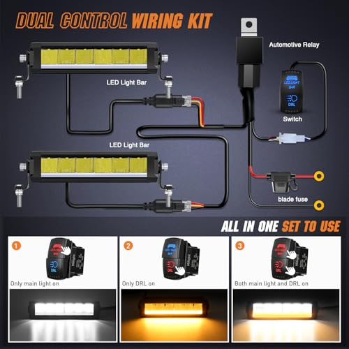 Image of Nilight LED Light Bar with Amber DRL 2 PCS 30 W 9 Inch Single Row Lights