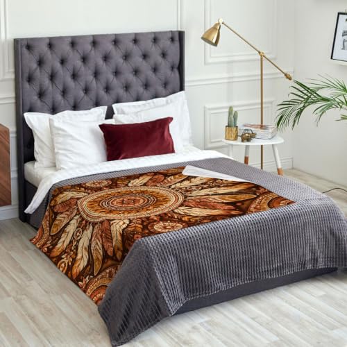 Couverture en molleton douce marron grand plaid mandala canapé