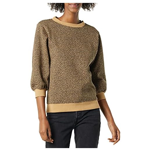 Amazon Essentials Women's French Terry Fleece Sleeve Detail Crewneck Sweatshirt, Camel Cheetah, Medium