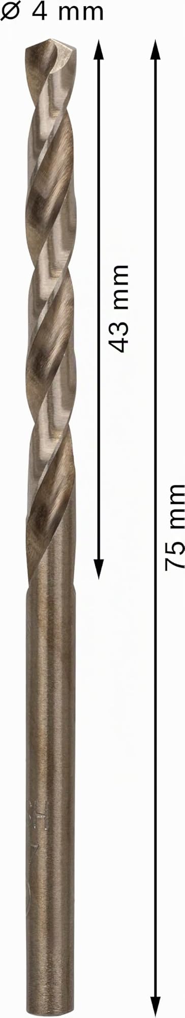 Forêt à Métaux Rectifié HSS-Co, DIN 338, 135° Angle de Coupe, 43mm Longueur Utile, 4mm Diamètre, Lot de 10