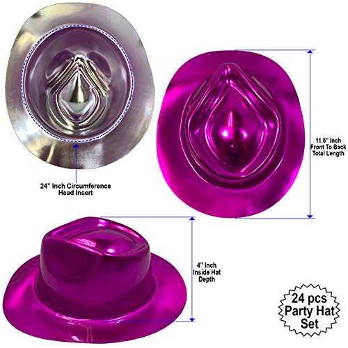 Anapoliz Party Gangster Hats 24 Pcs | New Year’s Celebration Hats | Metallic Colors Assorted | Plastic Fedora Party Hats For Kids, Adults | Costume, Dress Up, Photo Booth, Happy New Year Parties #TOP2
