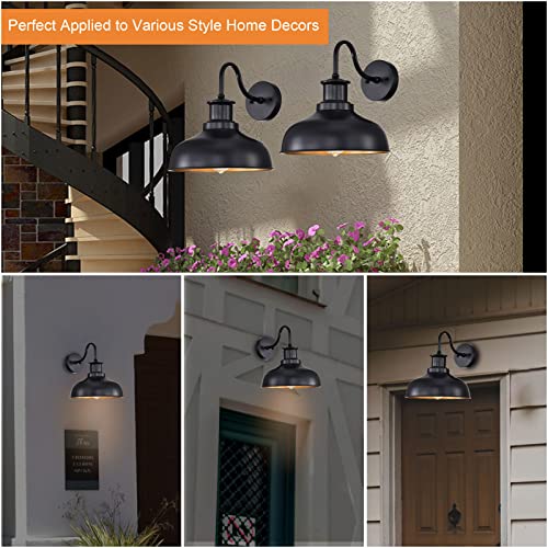 Image of Outdoor Barn Light Outdoor Wall Sconce Farmhouse Rustic Exterior Wall Mount Lights Vintage Outside Lighting Fixture Industrial Black Lantern Works with Gooseneck Barn Porch Entryway Garage Shed