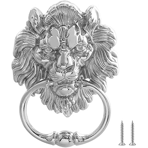 MOLIGOU Lion Head Door Knocker, 6 Inch Front Door Knocker, Lion Door Ring Pull Handle (Silver) Cover