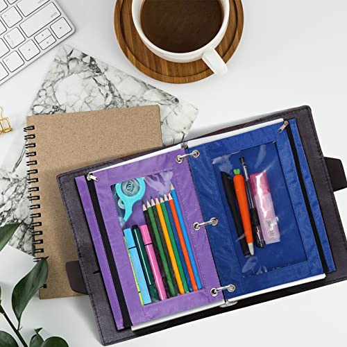 Image of 3-Ring Pen Pencil Pouch with Clear Window Stationery Bag Binder Case Classroom Organizers Blue