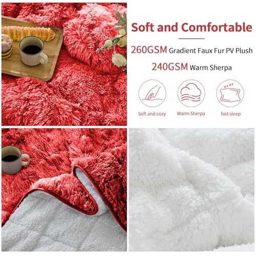 Image of yescool Weighted Blanket for Adults (20 lbs, 60 inch x 80 inch, Crimson) Heavy Blanket for Sleeping Perfect for 140-160 lbs, Queen Size Faux Fur Blanket with Premium Glass Bead, Machine Washable