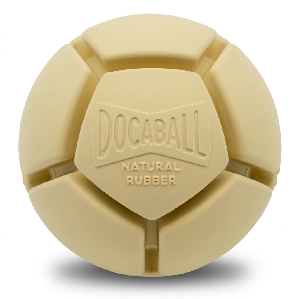 M2 Pet Products Docaball Natural Rubber Dog Ball Toy with Patented Safety Channels for Safer Fetch, 2.5 Inch Medium Ball, Fits Medium Ball Throwers (Cream)
