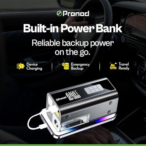 Image of Pronod Portable Air Compressor for Car Tires, 150 PSI Cordless Tire Inflator Pump with Digital Pressure Gauge, Power Bank & LED Emergency Light, Electric Air Pump for Car, Bike, Motorcycle, Bicycle