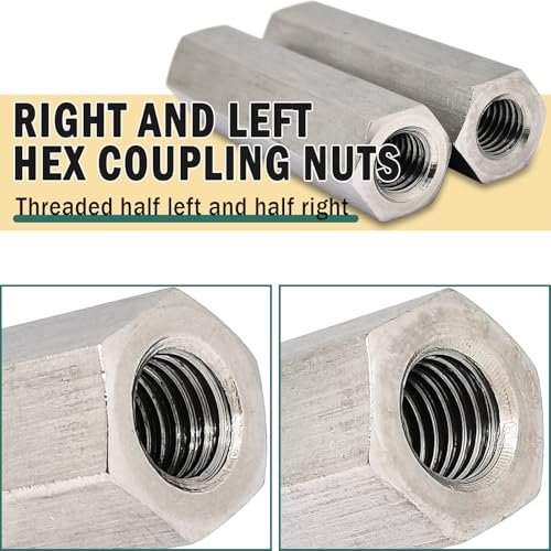 Image of 2pcs M8x50xS13 Right and Left Hex Coupling Nuts,304 Stainless Steel Hex Rod Connector