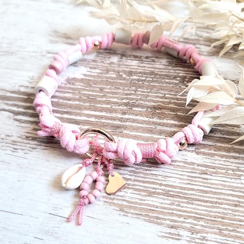 EM-Keramik Kette *Gipsymee* Love Story No. 2 - süßes Tau Schmuckhalsband für Hunde - Rosa und Rosegold