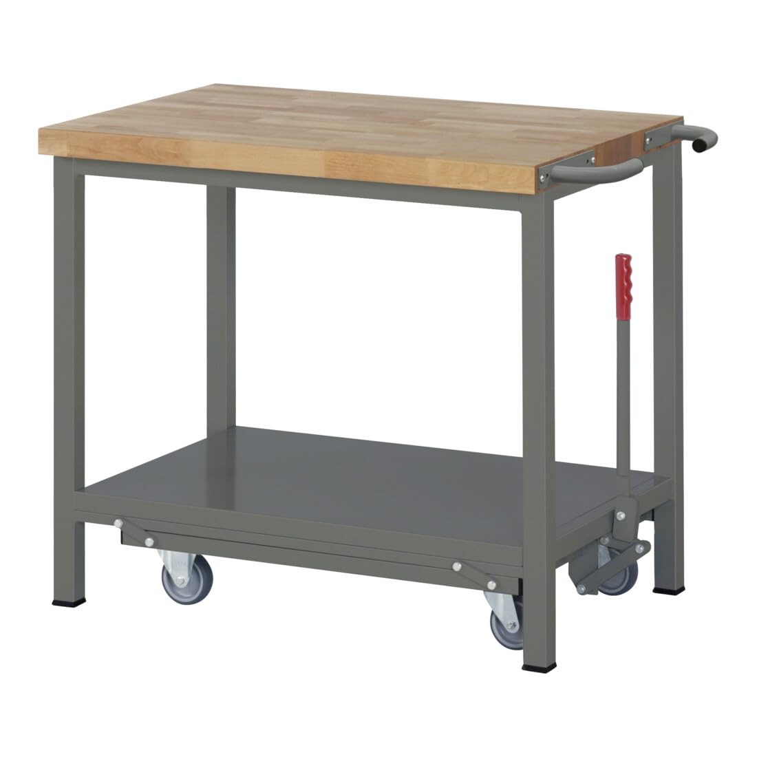 STIER Werkbank Premium, mit abs. Fahrgestell, 100x70x88cm, pulverbeschichteter Stahl & Buche, Montagewerkbank