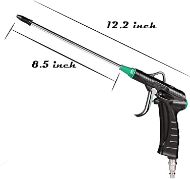 Valianto Air Blow Gun with 4.8 and 8.5 Extended Nozzle and Large Flow Vacuum Nozzle, High Flow Air Blower Gun kit for Compressor, Clean Handy Tool