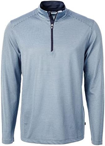 Cutter &amp; Buck Virtue Eco Pique Micro Stripe Recycled Mens Quarter Zip