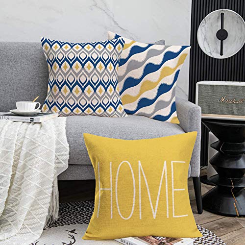 Fukeen Home Geometric Set Of 4 Throw Pillow Covers Modern Accent Decorative 24X24 Inch Blue Yellow Grey Arrow Stripes Wave Abstract Pattern Pillow Cases Cushion Cover For Living Room Bed #TOP5