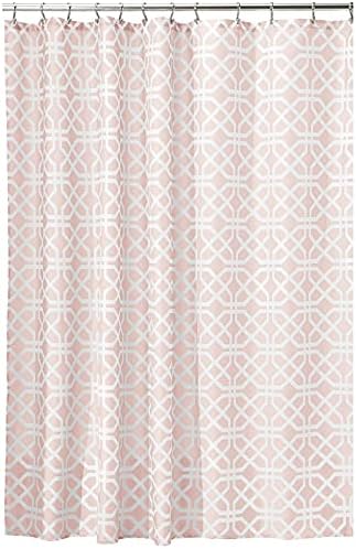 mDesign Luxury Shower Curtain  Cool Shower Curtain with Striped Pattern  Easy to Clean Bathroom Curtain  Mould-Free and Water-Repellent  White/Light Grey