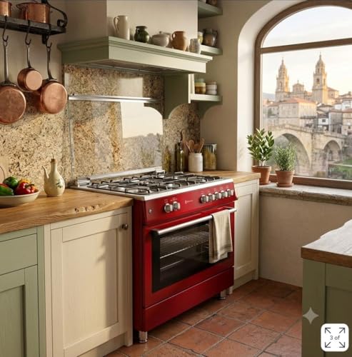 Miniatura 3 de Solthermic F9l50g2 Cocina Roja Estilo Retro 5 Fuegos Y Horno Panoramico Gas Butano Y Gas Ciudad Entrega A Domicilio Y Retirada Del Usado Gratis Alta Gama