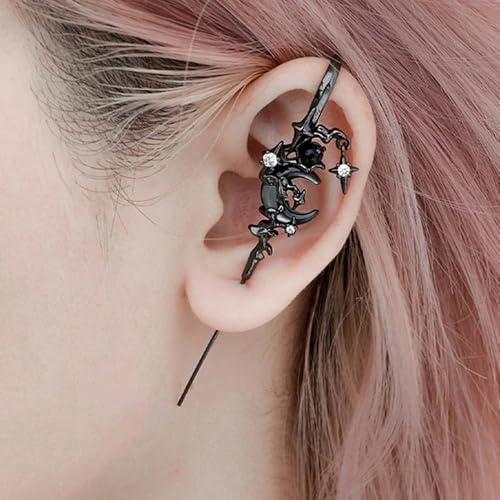 2Pcs Myth of the Moon Ear Hook Needle Piercing Earring Goth Climber Crawler Earrings Vintage Punk Moon Wrap Earrings Jewelry Accessory Present for Women Wife2