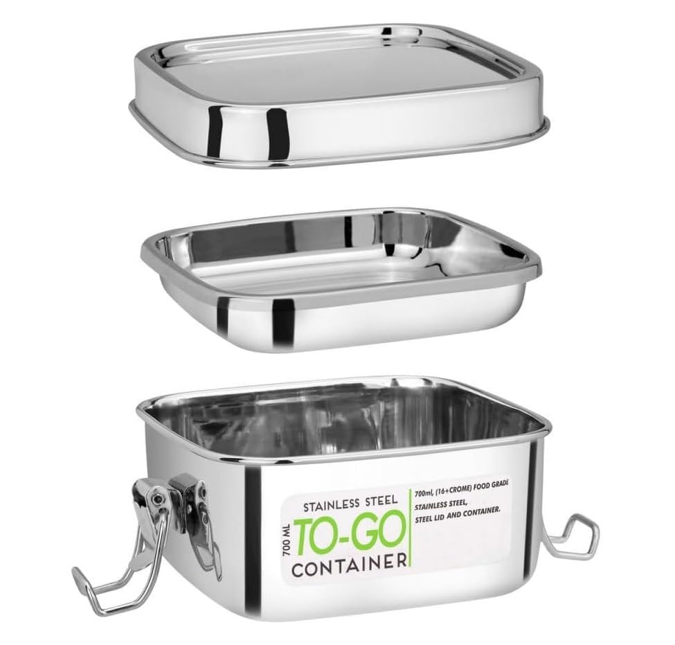 Image of Stainless Steel Lunch Box for Office School Use | 2-Compartment Tiffin with Locking Clip | Airtight & Leakproof Food Grade Steel Container | Lunch Box for Kids Men Women Girls Boys