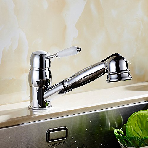La alta calidad de cromo grifo de la cocina grifo de latón caliente y frío fregadero grifo agua del grifo con la extracción en Cabeza de ducha