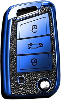 HIBEYO Funda para Llave de Coche Compatible con Volkswagen Golf 7, para VW Polo, Skoda, Seat León, Carcasa para Llaves de Coche, Funda de Silicona de Poliuretano termoplástico, Color Azul