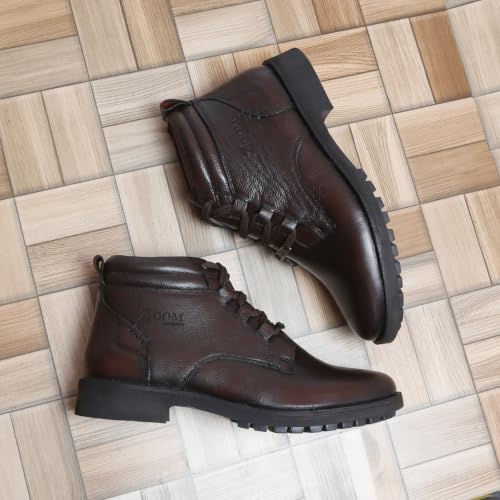 Image of Zoom Shoes A-4691 Men's Genuine Leather High Ankle Boots | Stylish Lace-Up Design | Cushioned Insole for Comfort | Durable & Trendy for Everyday Wear