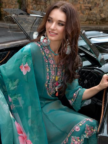 Image of INDO ERA Women's Silk Blend Embroidered A-Line Kurta and Pant with Dupatta Set (Ieout6682)
