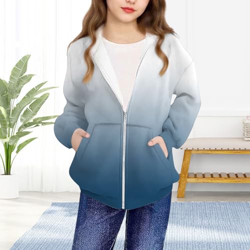 Toddler Girls' Hooded Sweatshirt Gradient Zipper Long Sleeve Outfits Casual Loose Comfy Fashion Jacket 4-12 Years4