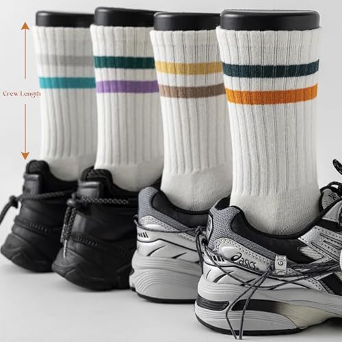 3-6Pairs Cushioned Crew Socks Retro Striped Socks Women Mid Calf RibTube Socks2