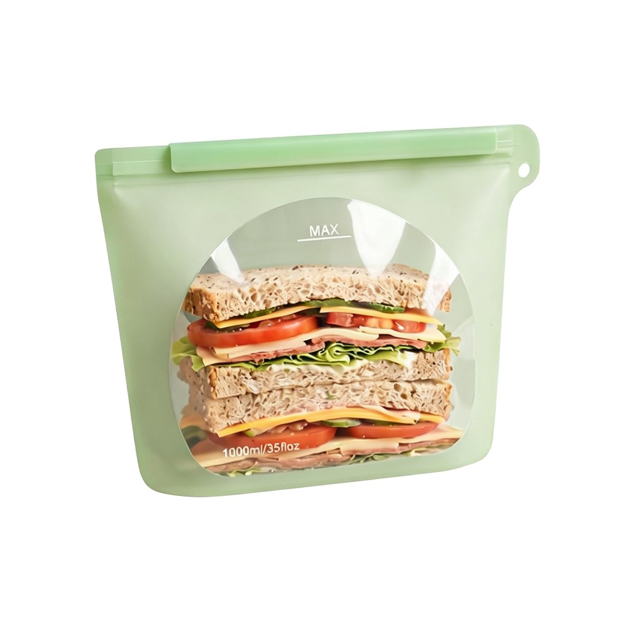 Reusable Silicone Food Storage Bags, Leakproof Stand-Up Freezer Bags, Microwave Safe, For Meal Prep, Snacks,1000ml(Green 1)