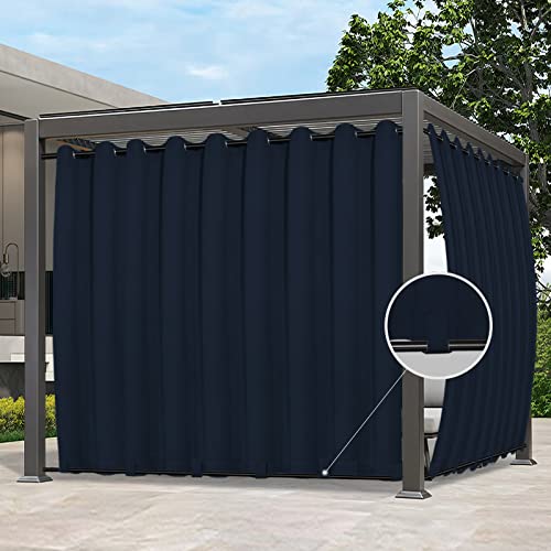 Image of Easy-Going Outdoor Curtains for Patio 1 Panel, 150x96 inch, Navy | Waterproof, Windproof, Weatherproof Privacy Outdoor Curtains for Cabanas Porches and Pergolas, Grommet Top and Tab Bottom