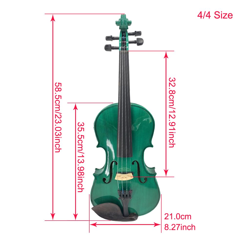 Yinfente 4/4 violino elettrico e acustico full-size, 4 corde, abete d'acero per studenti, bambini, principianti, custodia rigida, arco in legno brasiliano, cavo, panno di pulizia (verde)