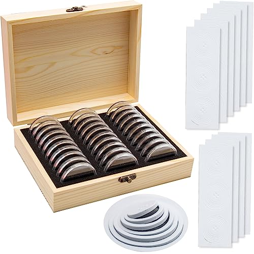Vkinman Coin Capsules Holder Wooden Coin Holder 30 Pcs Coin Collection Case Commemorative Collection Case Coin Storage Box with Lock Coins Collector Case Holder for 20/25/30/35/40/46mm