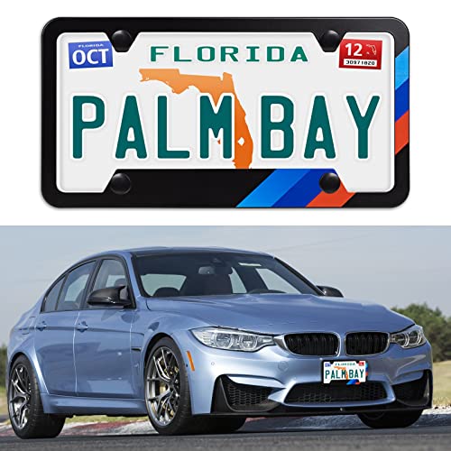 License Plate Frames, Ymjoggux 2 Pcs Black License Plate Holder, 4 Holes Aluminum Car License Plate Frame, Weather Proof, Rust-Proof (With Fasteners And Screws) (Tri-Color) #TOP6