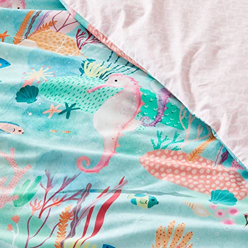 Eahphy Kid's Duvet Cover,100% Nature Cotton Percale Sheet, 3Pcs Twin Duvet Cover Set, Button Closures & Corner Ties (Sea Horse) #TOP2