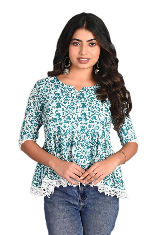 Image of KURTARI Women's Cotton Floral Anarkali Kurti Top | Printed Tunic Short Kurti for Women | Casual Party Ethnic Top