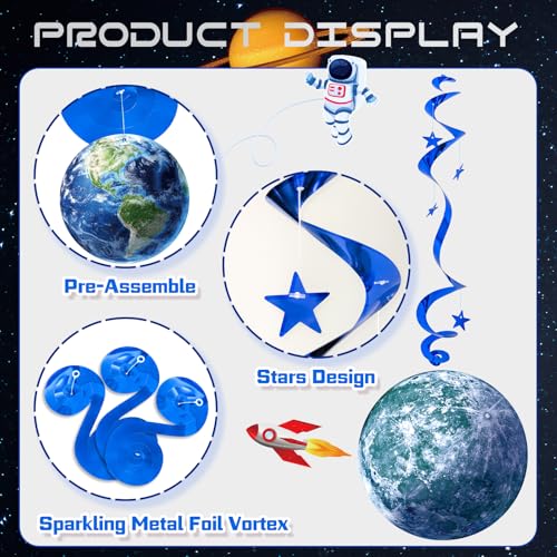 Image of Space Themed Party Decorations - 24 Pcs Outer Space Party Hanging Swirl Decor Solar System Planets Rocket Astronaut Ceiling Steamer for Space Themed Birthday Baby Shower Party Supplies