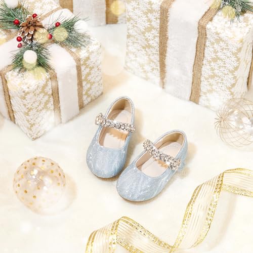 Image of PHIRAMIN Toddler Flower Girl Glitter Dress Shoes Little Girl Ballet Flats Bow Wedding Party